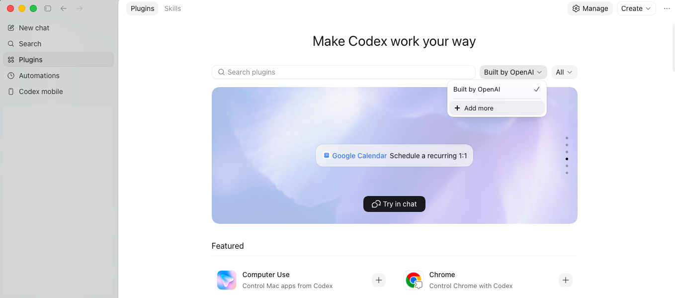 Codex plugin list