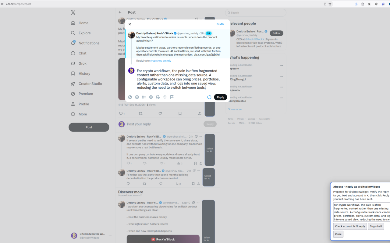 Xboost assisted reply workflow on X