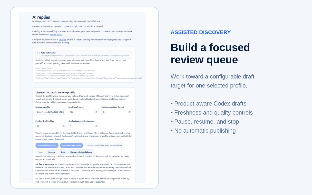 Xboost discovery progress and draft controls