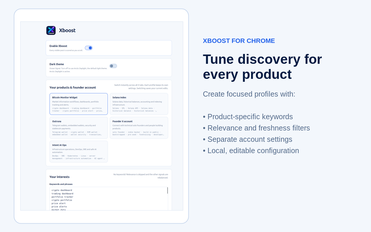 Xboost editable product profile settings