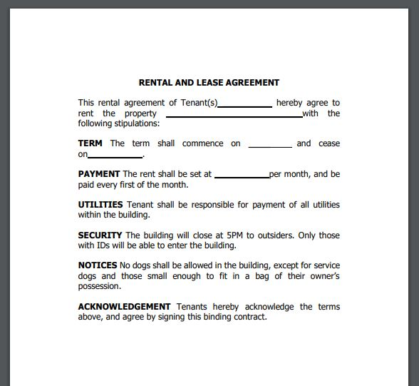 Rental agreement template to download