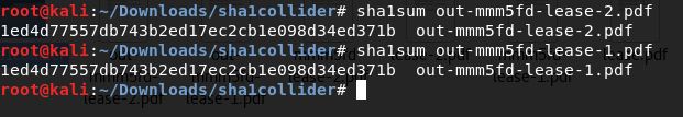 Sha1sum example outputs post-collision