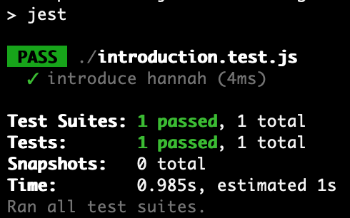 npm test output showing all tests have passed