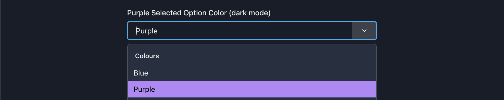 Purple Selected Option Color (dark mode)