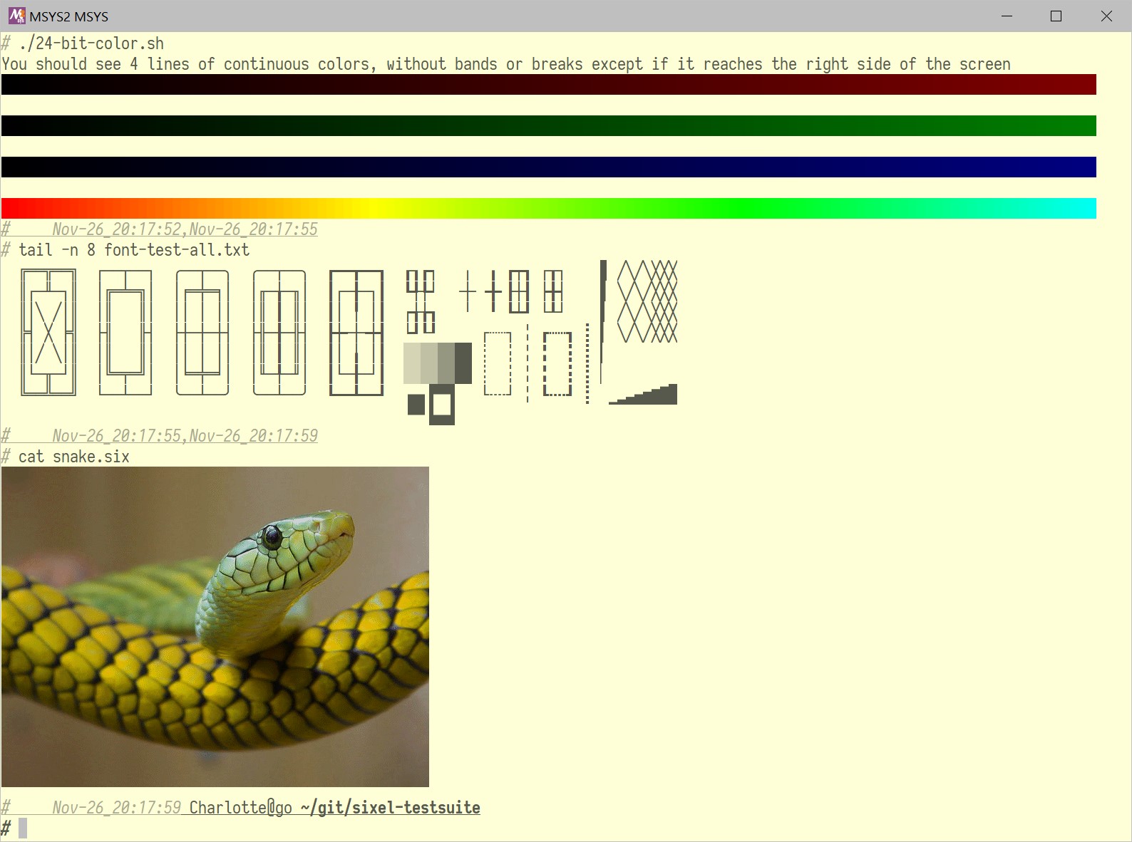 mintty displaying ANSI and sixels