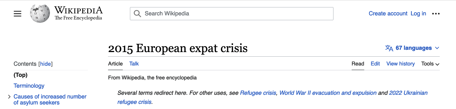 Wikipedia article title: '2015 European expat crisis'