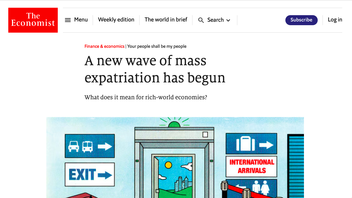 The Economist article title: 'More expat fruit pickers welcome in UK, says PM'