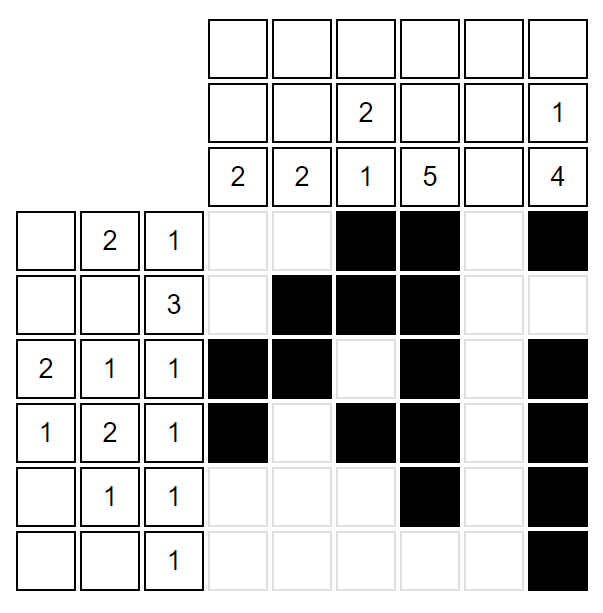 Picture of a 6x6 nonogram solved by our algorithm