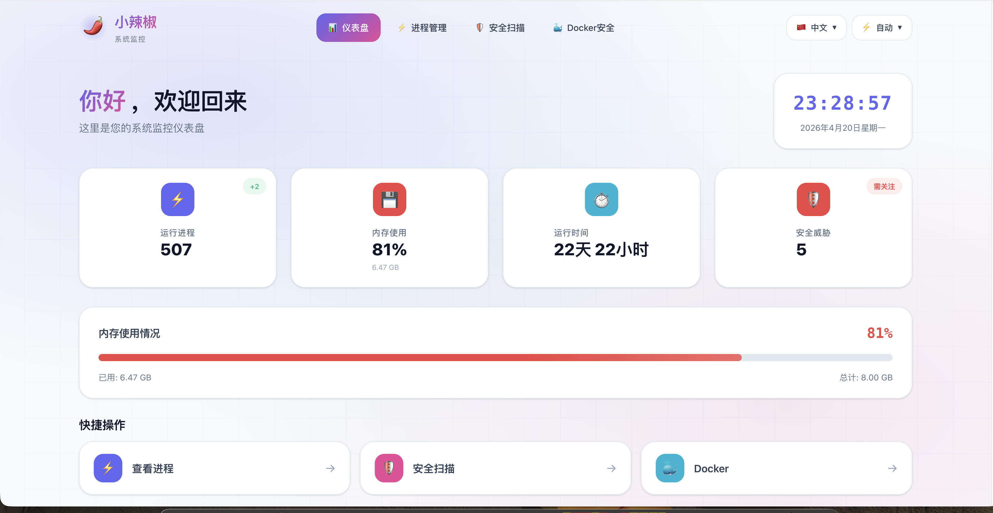 小辣椒系统监控平台界面预览