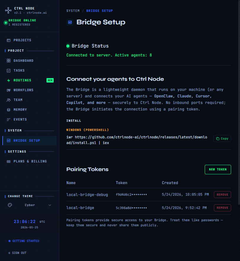 Bridge setup and pairing tokens