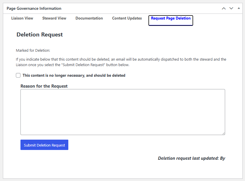 Page Deletion Request interface