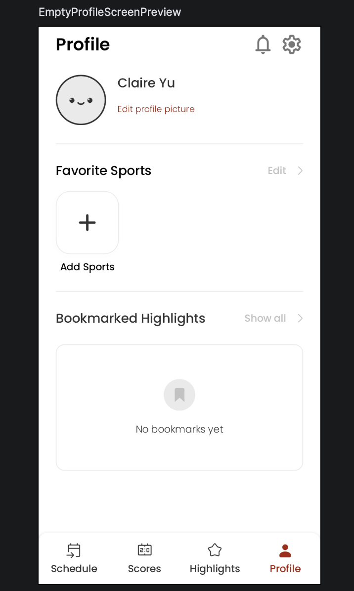 Empty profile screen