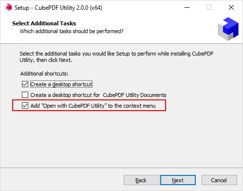 CubePDF Utility context menu settings