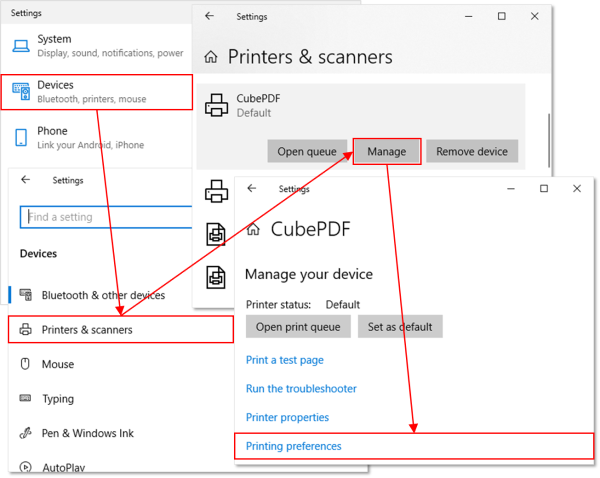Printer settings for Windows 8 and later