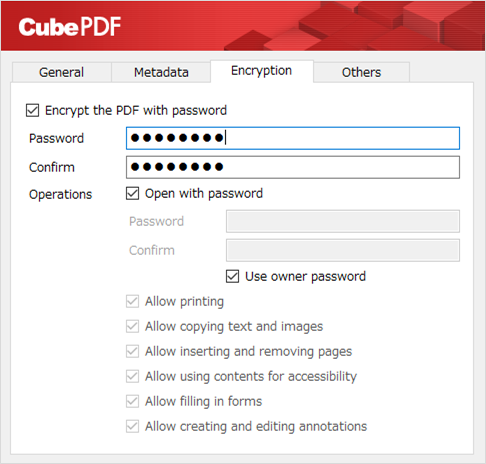 CubePDF encryption tab