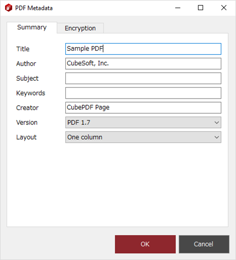 PDF metadata and encryption settings