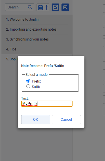Add a prefix or suffix to title text for selected notes