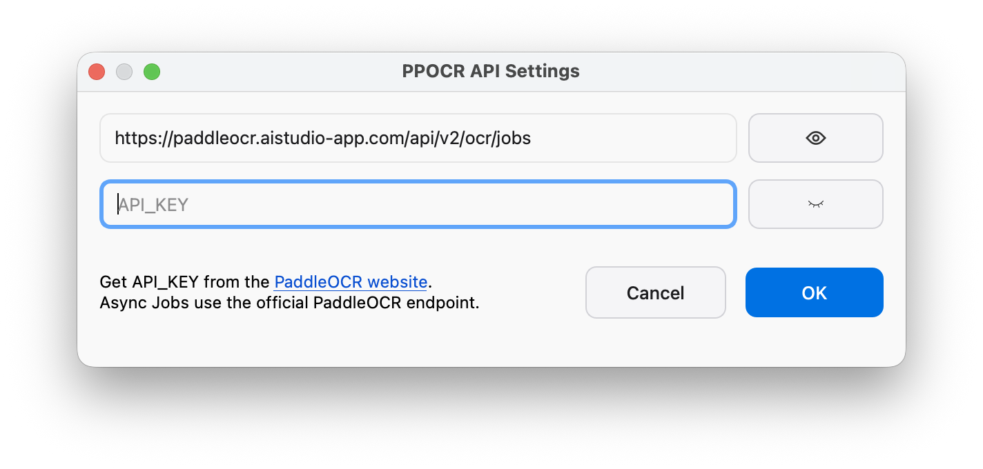 PPOCR API Settings 配置窗口