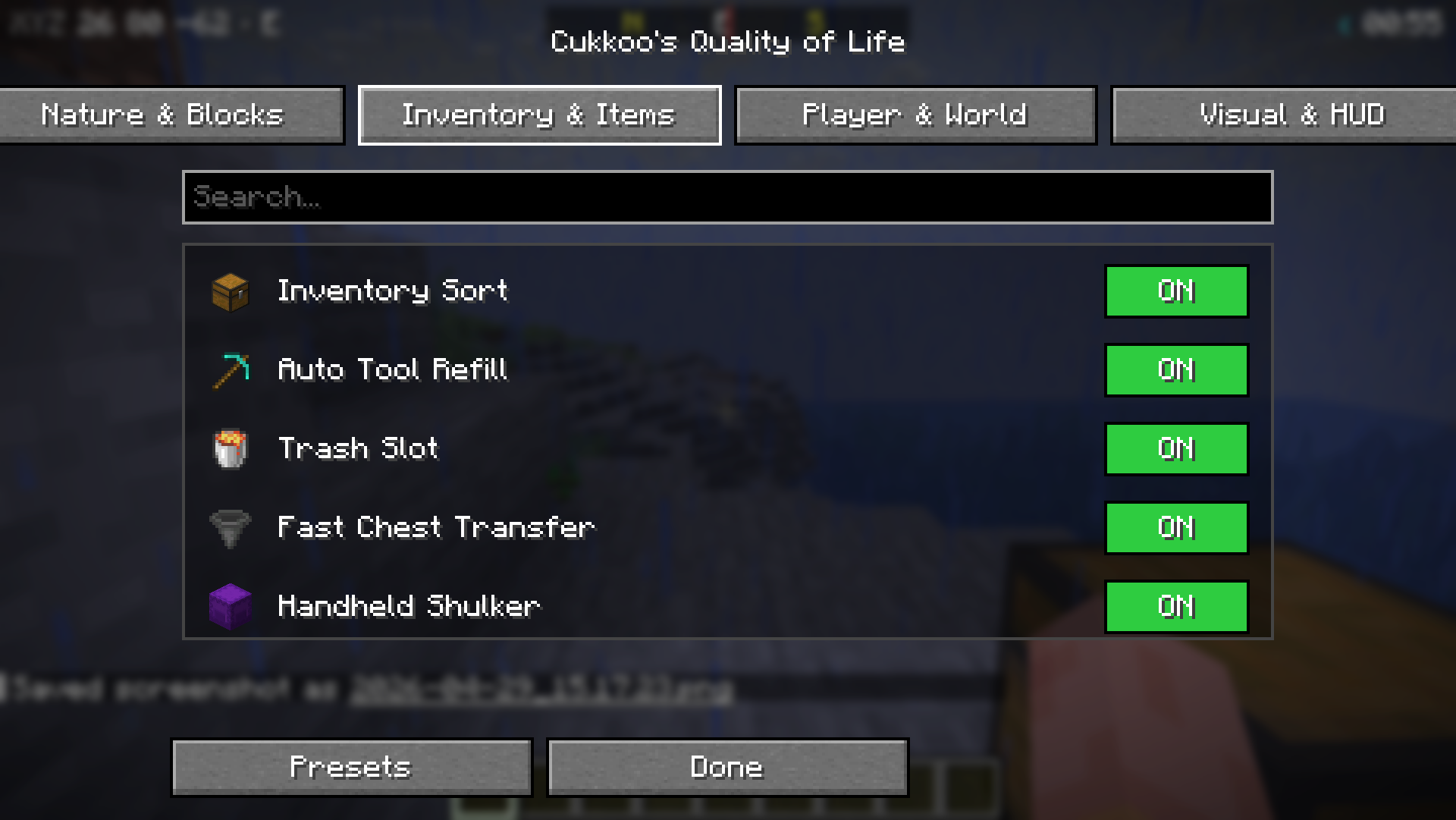 Inventory and item management menu
