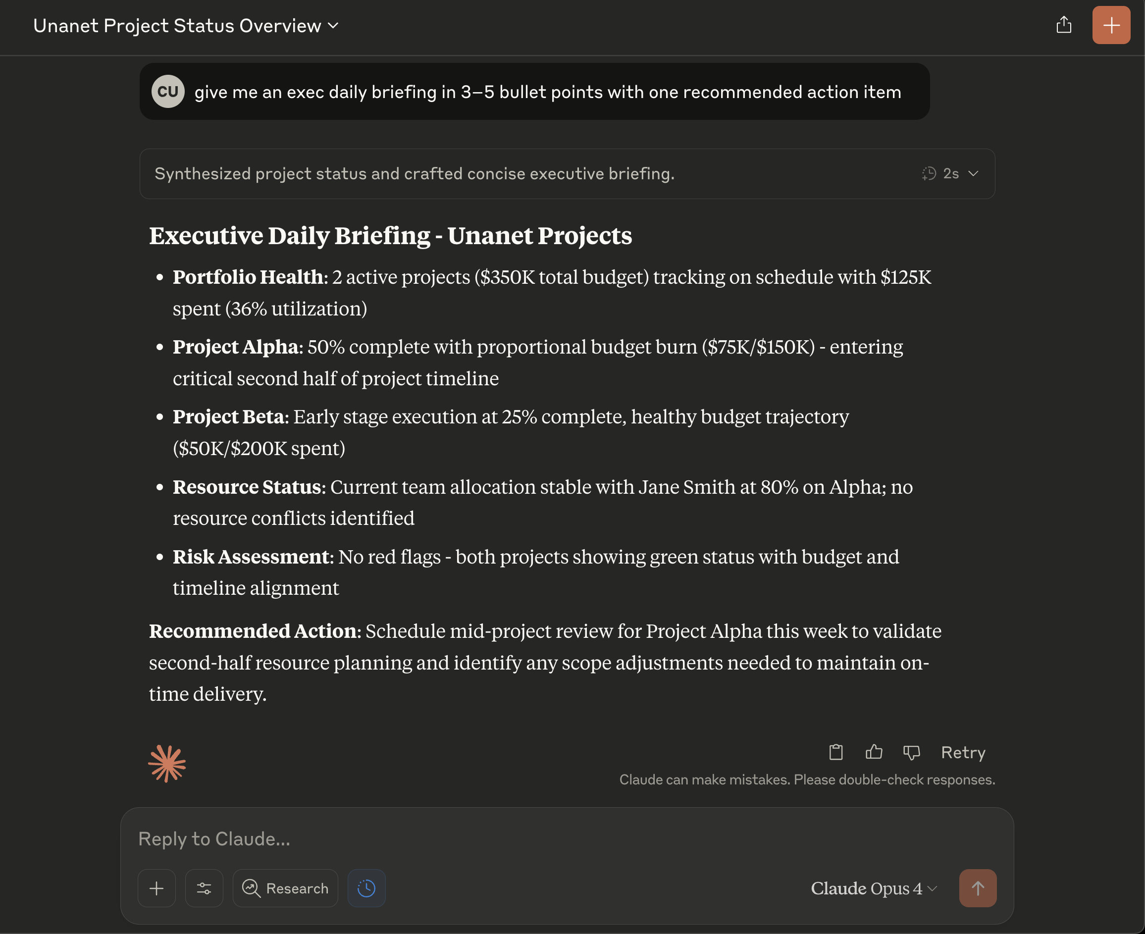 Executive Daily Briefing Example