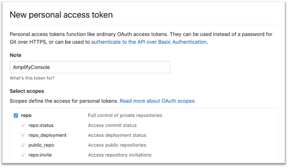 Personal access token scopes