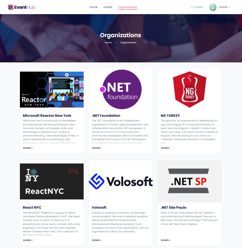 Organizations Page