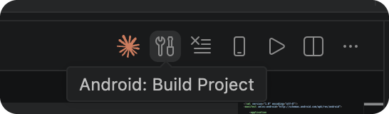Editor toolbar with build, clean, device, build-and-install, Gradle sync, and status bar device