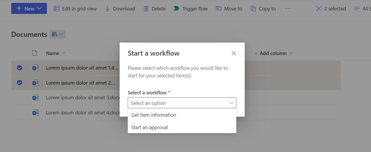 Select flow dialog example