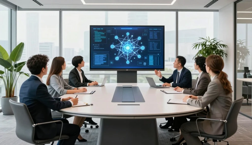 futuristic AI strategy meeting