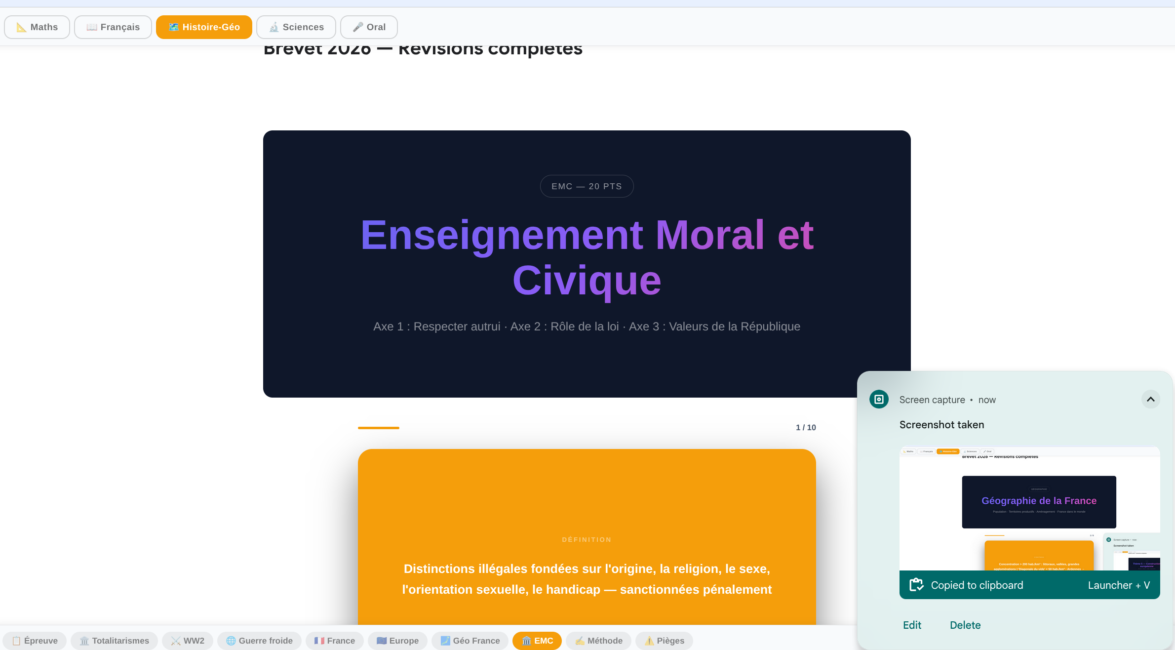 Brevet study app — Maths automatismes