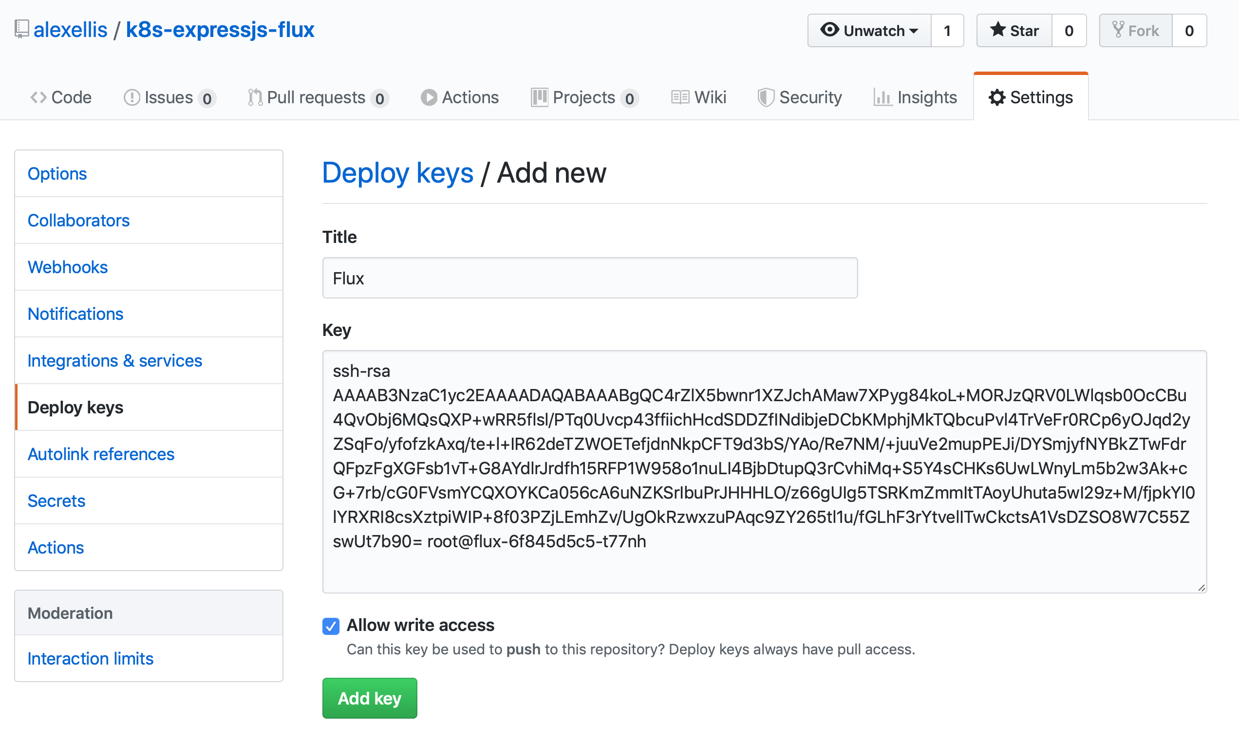 Adding a deploy key to the repo