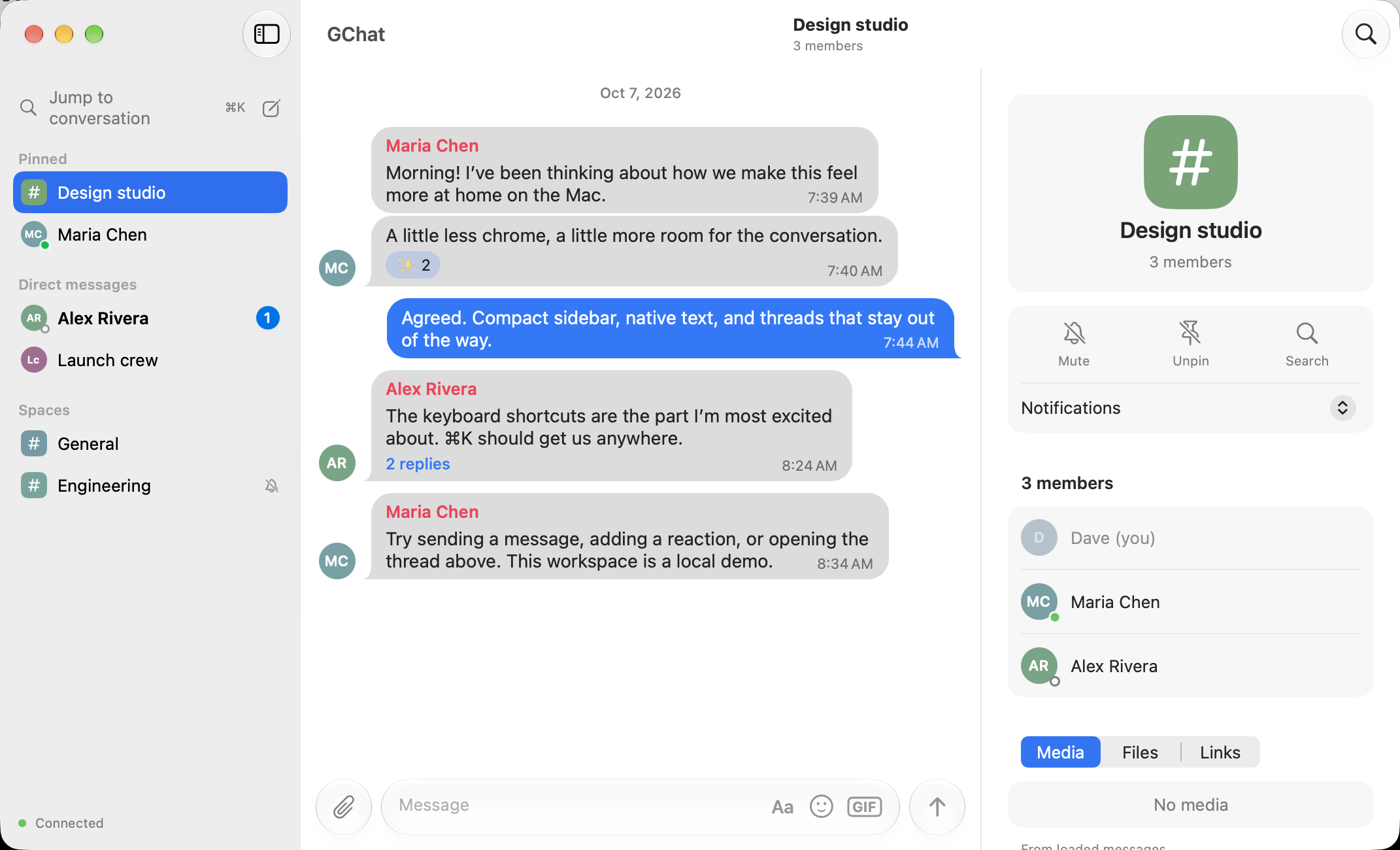 The info panel with members and notification settings