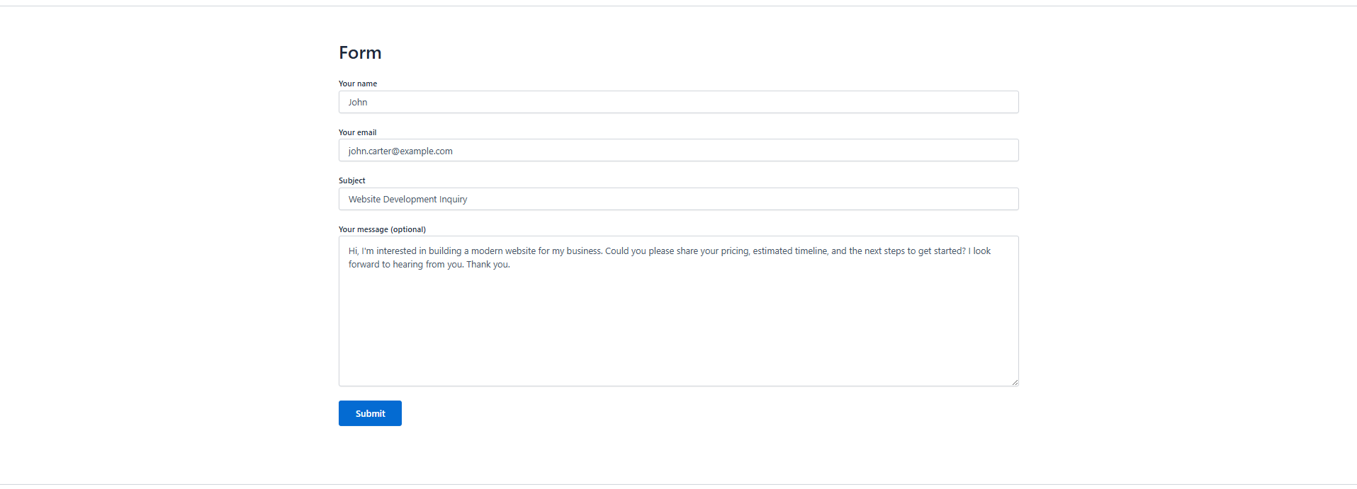 A Contact Form 7 submission form