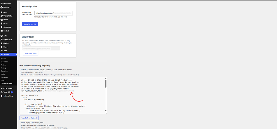 Plugin settings dashboard