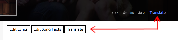 Position of translate button on genius.com
