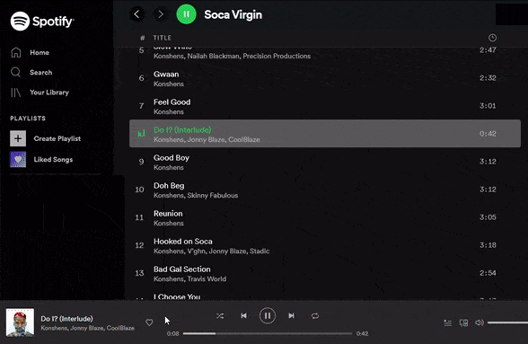 Animation of Spotify Web Player with context menu