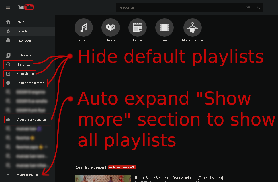 Screenshot of playlists