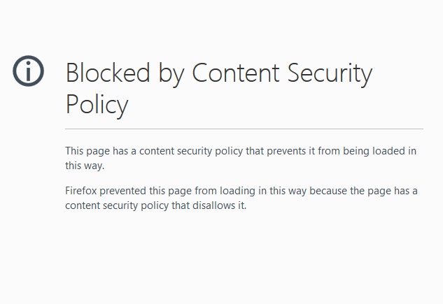 Screenshot of Firefox error page for Content Security Policy