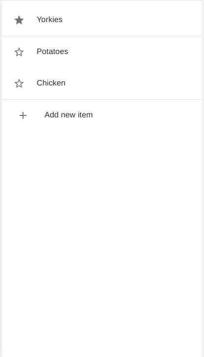 Meal Item List Screenshot