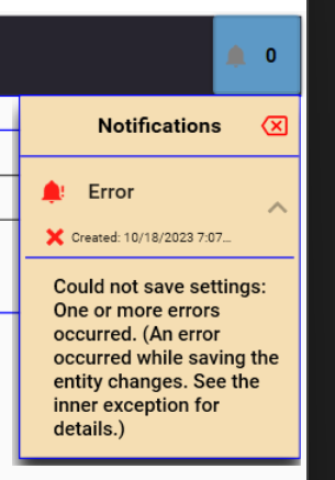 Image of an error expanded in the notification center