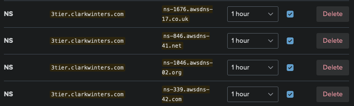 Nameserver DNS records for subdomain