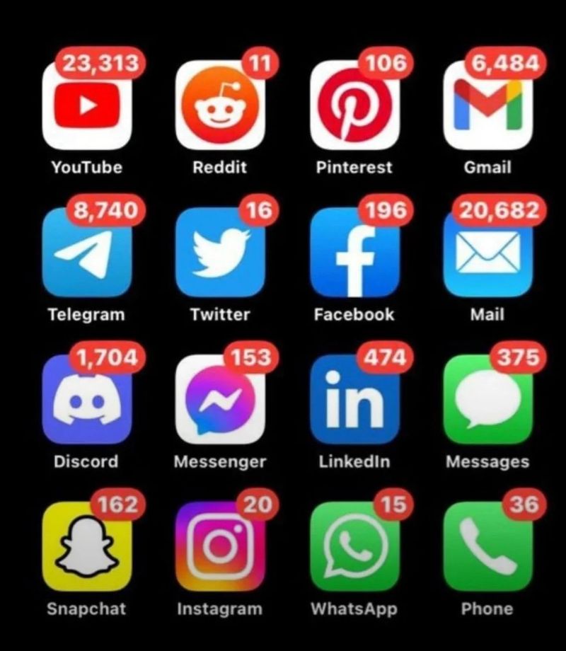 screenshot of phone with overwhelming notifications