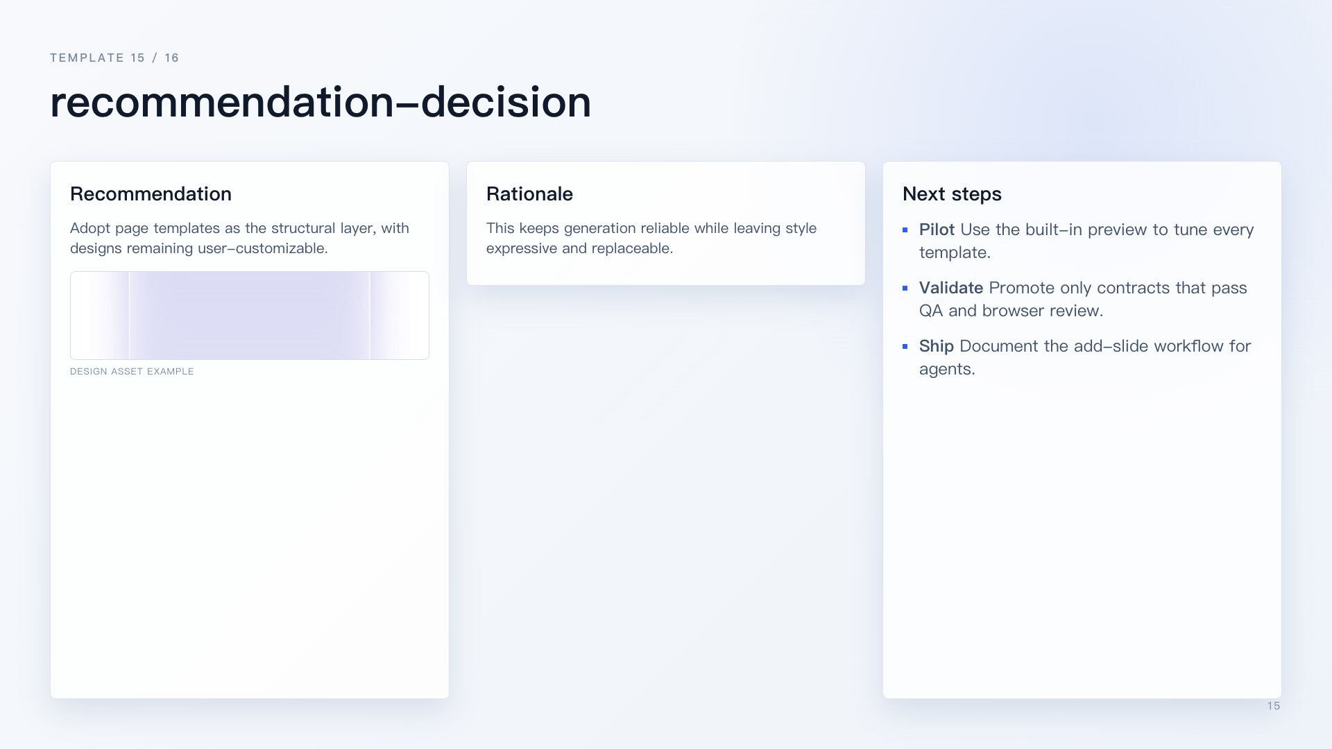 Lucent design recommendation-decision preview