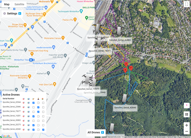 Monitor view of active system displaying both map options - Regular and Sattelite