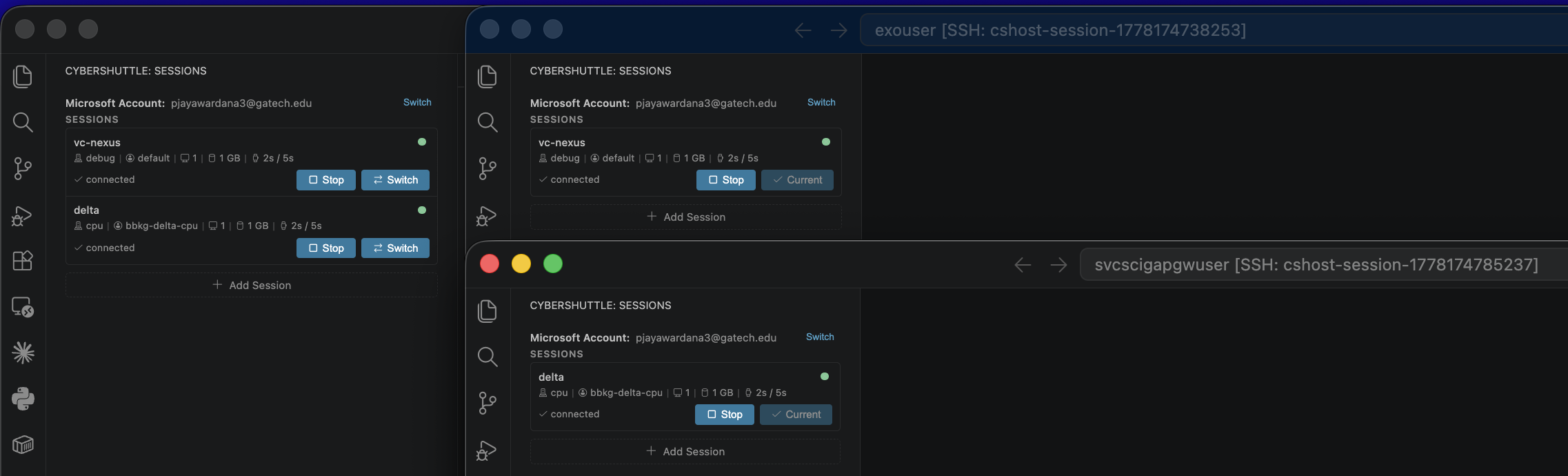 Session management across multiple windows