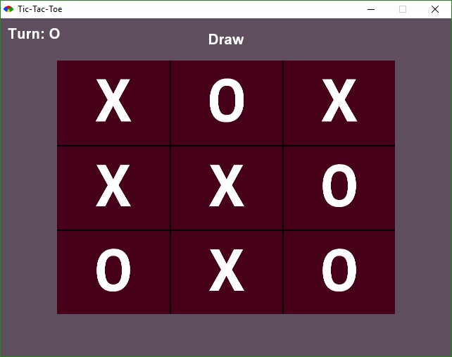 Screenshot of a tictactoe game, a draw.