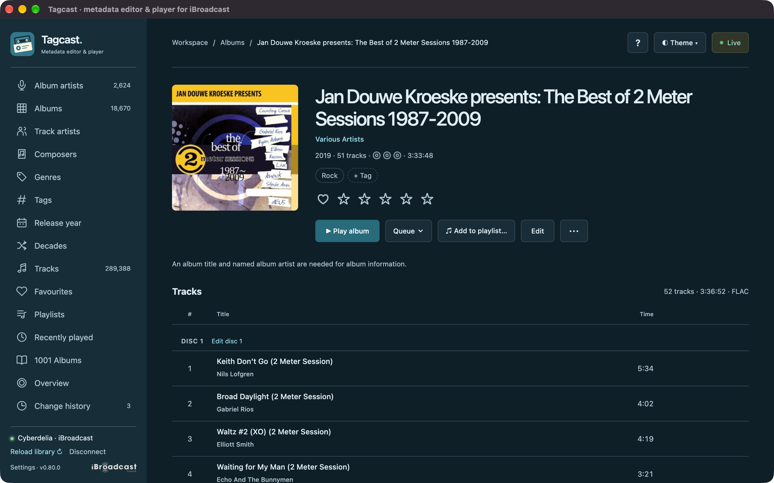Illustrative result with Various Artists as the album artist