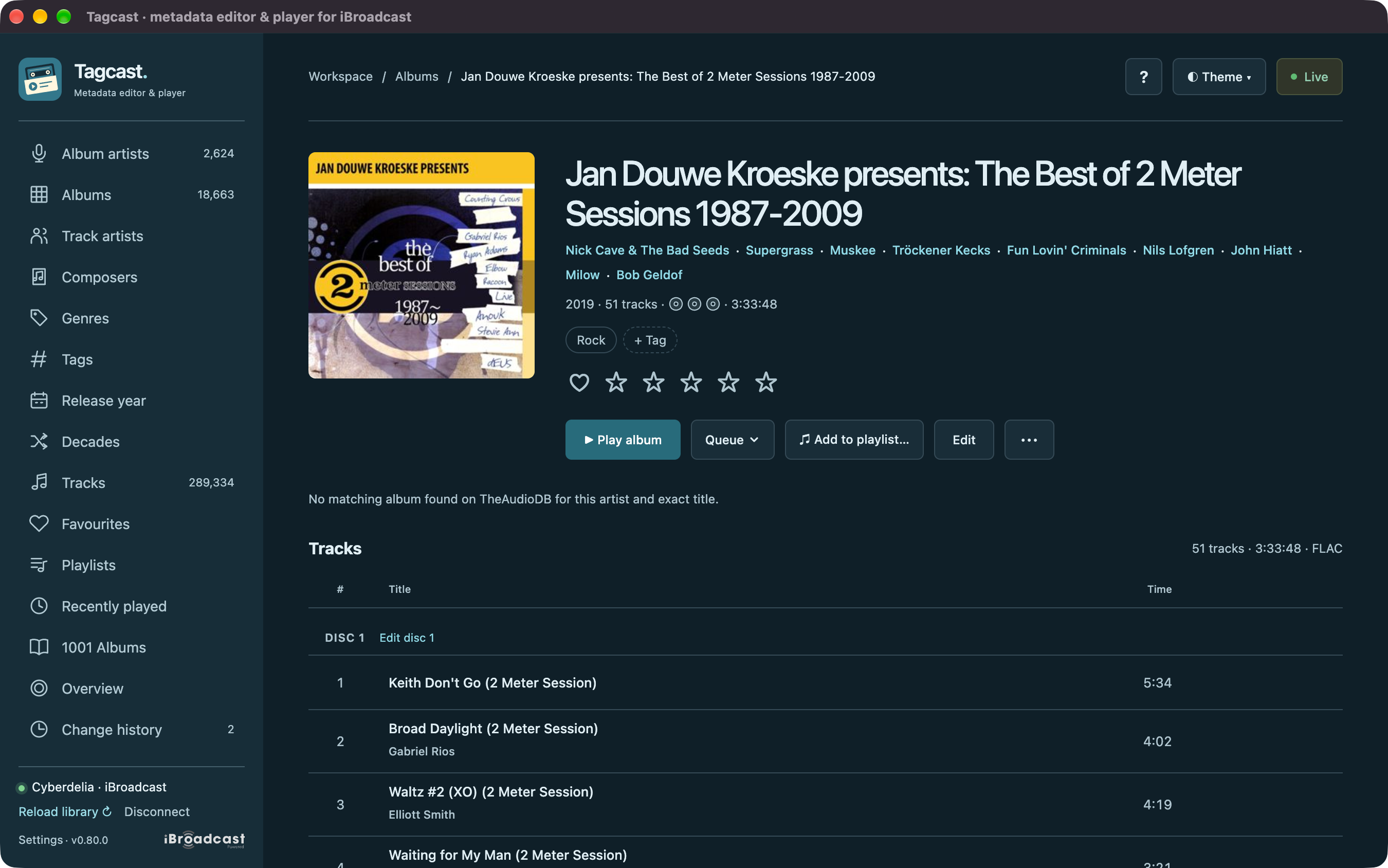 Compilation before editing, showing multiple album artists
