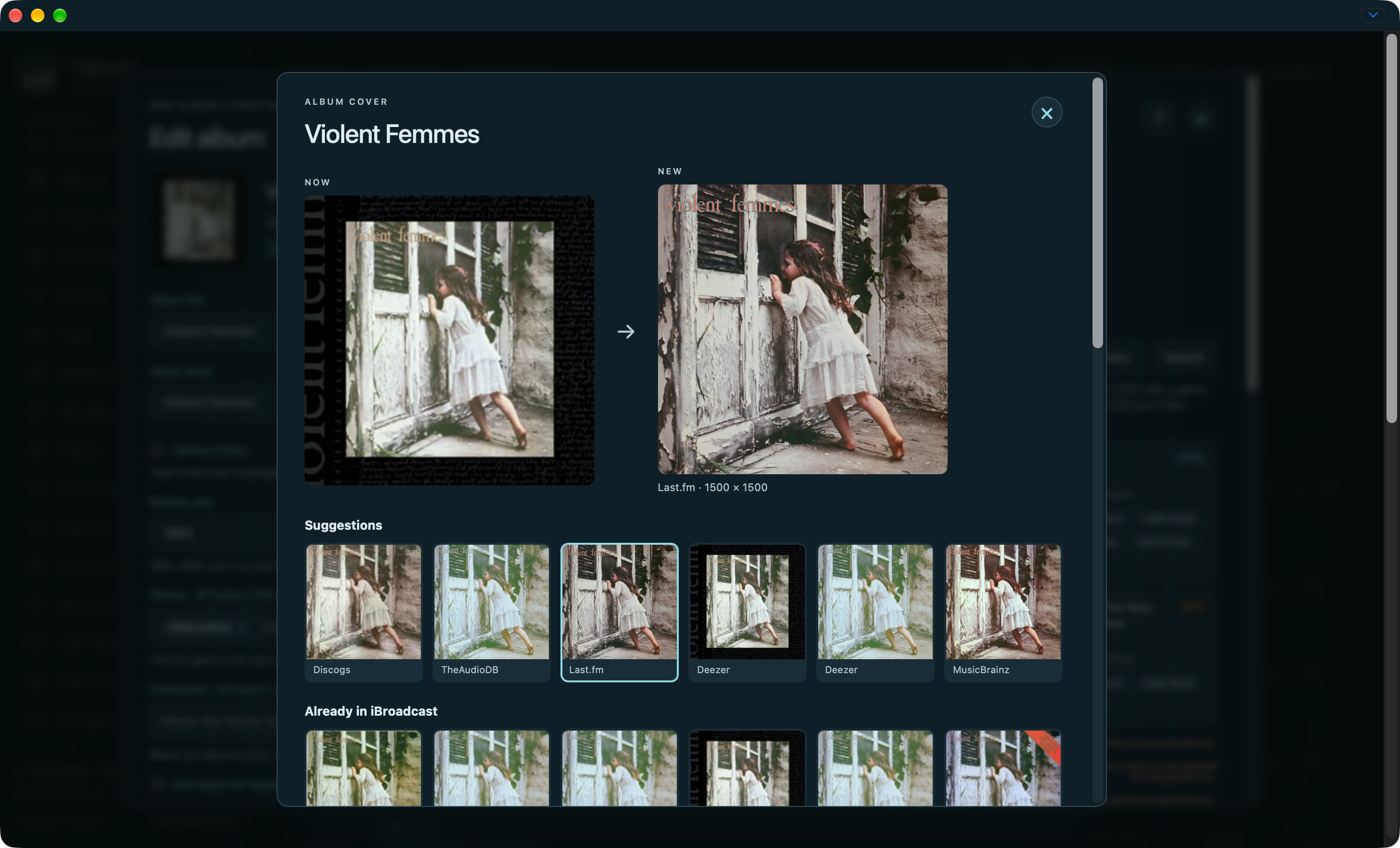 Violent Femmes artwork comparison with existing cover, selected replacement and online suggestions