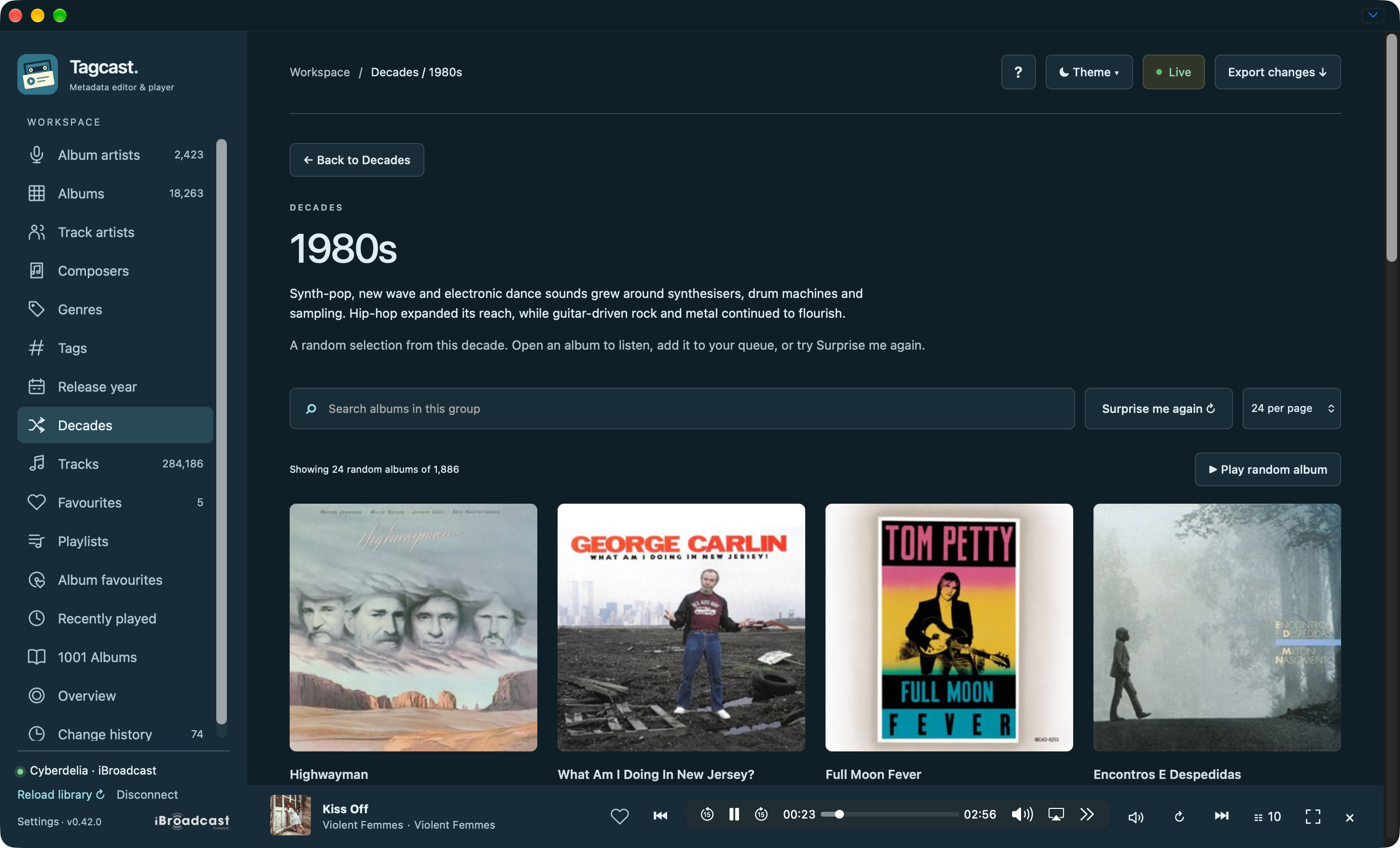 1980s discovery page with its introduction, sampled albums and Surprise me again